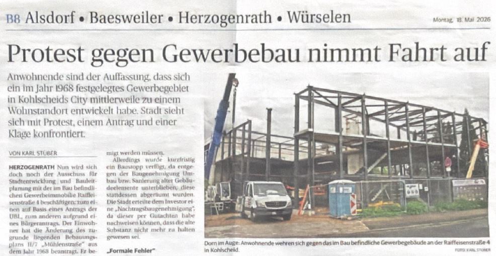 Titelbild zu Stellungnahme zum Zeitungsartikel der Aachener Zeitung vom 18.05.2026